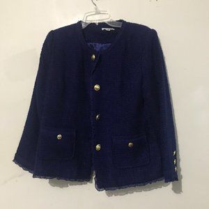 Joan Rivers Size 10 Blue Tweed Jacket Blazer Women